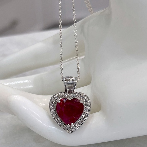 Ruby & Topaz Sterling Silver Heart Pendant Necklace - Picture 4 of 14